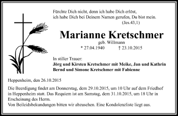 Traueranzeige von Marianne Kretschmer von trauer.echo-online.de