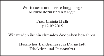 Traueranzeige von Christa Huth von trauer.echo-online.de