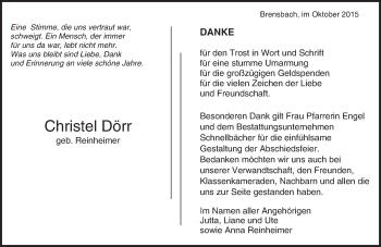Traueranzeige von Christel Dörr von trauer.echo-online.de