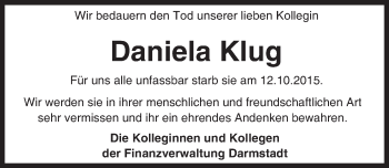 Traueranzeige von Daniela Klug von trauer.echo-online.de