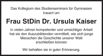 Traueranzeige von Ursula Kaiser von trauer.echo-online.de