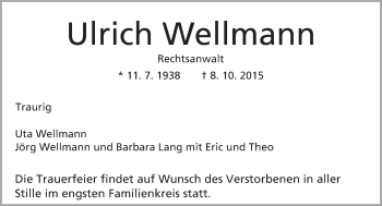 Traueranzeige von Ulrich Wellmann von trauer.echo-online.de