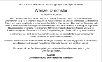 Traueranzeige von Wenzel Drechsler von trauer.echo-online.de