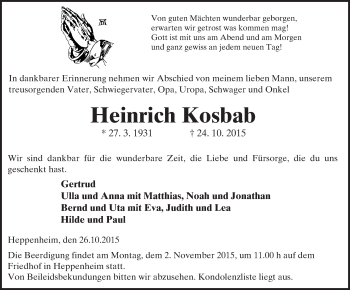 Traueranzeige von Heinrich Kosbab von trauer.echo-online.de