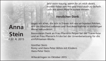 Traueranzeige von Anna Stein von trauer.echo-online.de