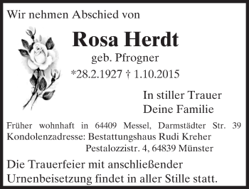 Traueranzeige von Rosa Herdt von trauer.echo-online.de