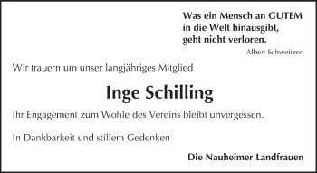 Traueranzeige von Inge Schilling von trauer.echo-online.de