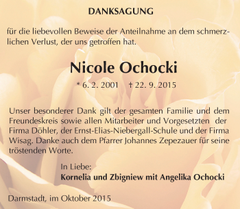 Traueranzeige von Nicole Ochocki von trauer.echo-online.de