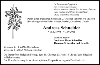 Traueranzeige von Andreas Schneider von trauer.echo-online.de