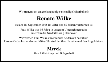 Traueranzeige von Renate Wilke von trauer.echo-online.de