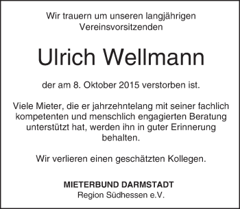 Traueranzeige von Ulrich Wellmann von trauer.echo-online.de