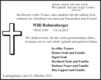 Traueranzeige von Willi Bohnenberger von trauer.echo-online.de