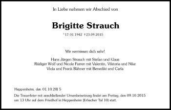 Traueranzeige von Brigitte Strauch von trauer.echo-online.de