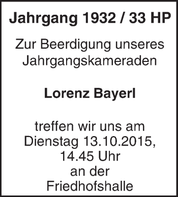 Traueranzeige von Lorenz Bayerl von trauer.echo-online.de