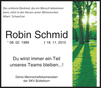 Traueranzeige von Robin Schmid von trauer.echo-online.de