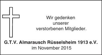 Traueranzeige von Totentafel vom 21.11.2015 von trauer.echo-online.de