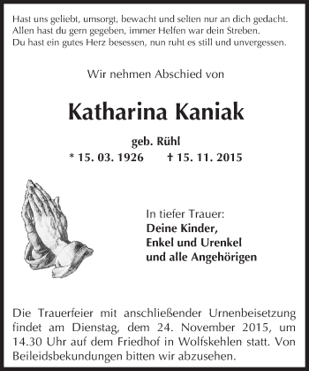 Traueranzeige von Katharina Kaniak von trauer.echo-online.de