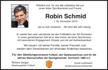 Traueranzeige von Robin Schmid von trauer.echo-online.de
