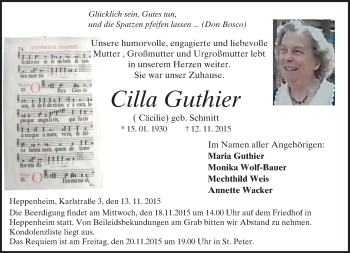 Traueranzeige von Cilla Guthier von trauer.echo-online.de