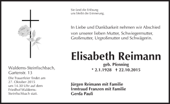 Traueranzeige von Elisabeth Reimann von  Idsteiner Zeitung