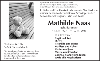 Traueranzeige von Mathilde Naas von trauer.echo-online.de