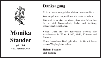 Traueranzeige von Monika Stauder von  Mainz