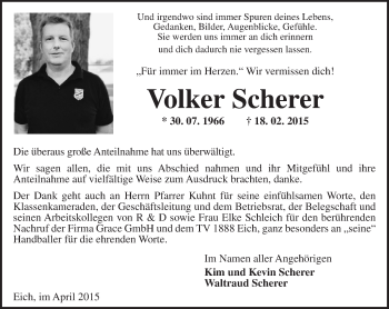 Traueranzeige von Volker Scherer von  Worms