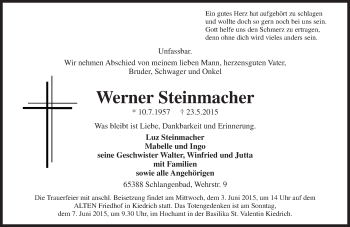 Traueranzeige von Werner Steinmacher von  WI-komplett