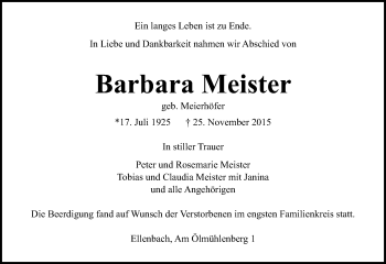 Traueranzeige von Barbara Meister von trauer.echo-online.de
