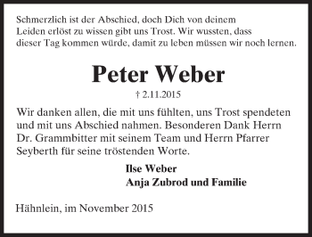 Traueranzeige von Peter Weber von trauer.echo-online.de