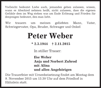 Traueranzeige von Peter Weber von trauer.echo-online.de
