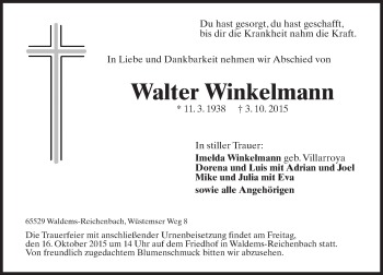 Traueranzeige von Walter Winkelmann von  Idsteiner Zeitung