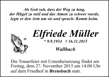 Traueranzeige von Elfriede Müller von trauer.echo-online.de