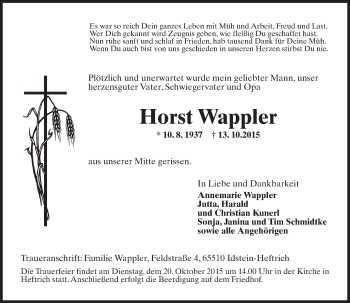Traueranzeige von Horst Wappler von  Idsteiner Zeitung