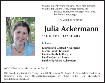 Traueranzeige von Julia Ackermann von trauer.echo-online.de
