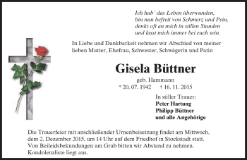 Traueranzeige von Gisela Büttner von trauer.echo-online.de