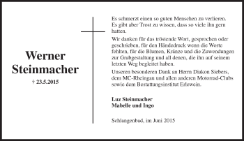 Traueranzeige von Werner Steinmacher von  WI-komplett