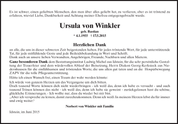 Traueranzeige von Ursula von Winkler von  Idsteiner Zeitung