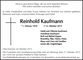 Traueranzeige von Reinhold Kaufmann von  Kreisanzeiger
