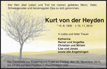 Traueranzeige von Kurt von der Heyden von trauer.echo-online.de