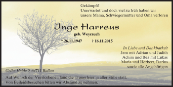 Traueranzeige von Inge Harrens von trauer.echo-online.de