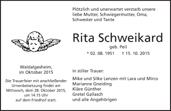 Traueranzeige von Rita Schweikard von  Ingelheim-Bingen