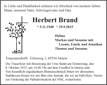 Traueranzeige von Herbert Brand von  Idsteiner Zeitung