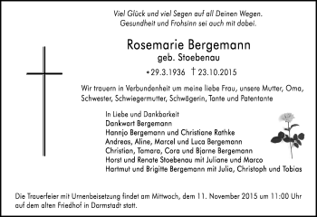 Traueranzeige von Rosemarie Bergemann von trauer.echo-online.de