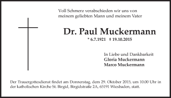 Traueranzeige von Paul Muckermann von  WI-komplett