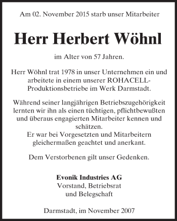 Traueranzeige von Herbert Wöhnl von trauer.echo-online.de