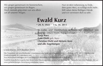 Traueranzeige von Ewald Kurz von  Landskrone