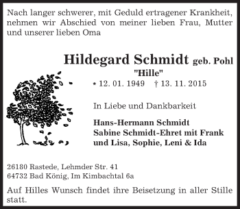 Traueranzeige von Hildegard Schmidt von trauer.echo-online.de