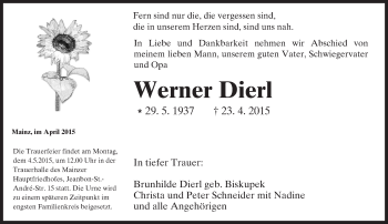 Traueranzeige von Werner Dierl von  Mainz