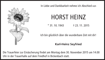 Traueranzeige von Horst Heinz von trauer.echo-online.de